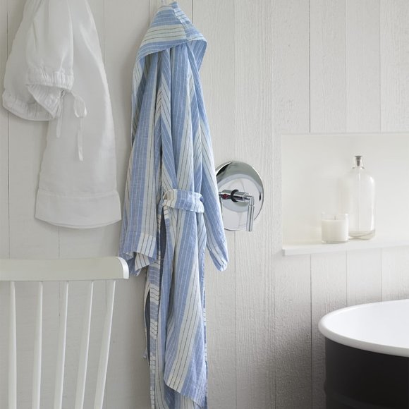 Linen Porto Bath Robe Blue Stripe - Serena & Lily - Picture 2 of 3